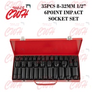 35PCS 1/2" DRIVE 6POINT 8MM-32MM METRIC STANDARD DEEP IMPACT SOCKET SET NUT DRIVER OPENER BUKA NAT T