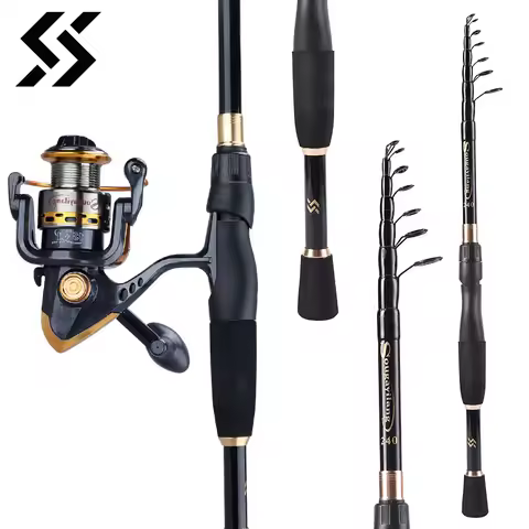 Sougayilang Telescopic Fishing Combo 1.8m 2.1m 2.4m Carbon Fiber Rod and 5.5:1 13+1BB Spinning Fishi