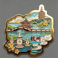 Hangzhou West Lake Metal Fridge Magnet - Creative 3D City Landmark Souvenir & Magnetic Decoration
