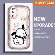 YIWESAN เคสปลอกสำหรับ Samsung Galaxy S20 S20เบาพิเศษ Note 10 Plus Note 20อัลตร้าเคสการ์ตูนน่ารัก Pochacco ครีมเคสโทรศัพท์แบบใสนิ่มขอบซิลิโคนแฟชั่นป้องกันเลนส์กล้องถ่ายรูปเคสโปร่งใสกันกระแทก