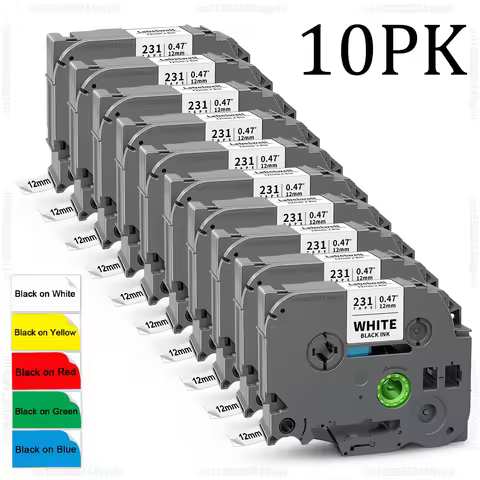 10PK 6/9/12/18/24mm Tze231 Compatible Brother Label Tape tze 231 tze221 tze211 tze241 tze251 for Bro