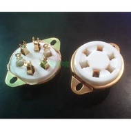 1pcs ceramic tube socket 6 pin tube socket GZC6-2-G golden foot for 310 366 VT57,VT58 tube amplifier