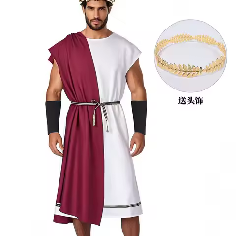 Halloween Medieval Men's Carnival Costume Adult Roman Greek Toga Laurel Wreath Greece Warrior Cospla
