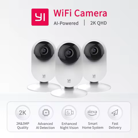 YI Pro 3pc Kits 2K Home Camera Wi-Fi IP Security Surveillance Smart System with Night Vision Baby Mo