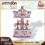 Muslady Laxury Windup 3-horse Carousel Music Box Artware/Gift Melody Castle in the Sky Blue