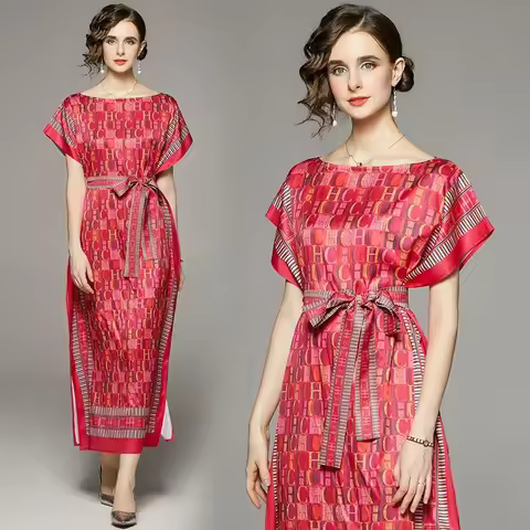 Occident Elegant Female Spring Summer Trendy Maxi Dresses Multi Color Sweet Flower Softerable Big Sw