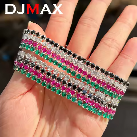 DJMAX Eternity Bracelet Lab Grown Ruby Bracelets for Women Orginal 925 Sterling Silver Stretchable F