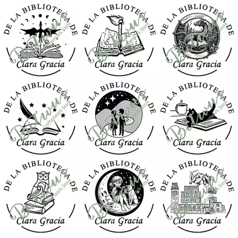 Spanish Book Stamp-De la Biblioteca De Libro de Espanol Sello Personalizado ex libris custom library