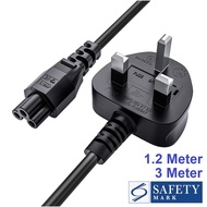 C5 3 Pin Power Cord IEC Cable Safety UK Plug 1.2m 3m for Computer Laptop