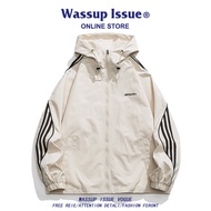 เสื้อแจ็คเก็ตผ้าฝ้ายลายทางกันน้ำ WASSUP ISSUE ฤดูใบไม้ผลิและฤดูใบไม้ร่วงสำหรับผู้ชาย ฤดูใบไม้ร่วงและ