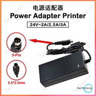 Printer Power Adapter 24V 2A/2.5A/3A Thermal Printer AC/DC Adapter (3 Pin &amp; 5.5mmx2.1mm)
