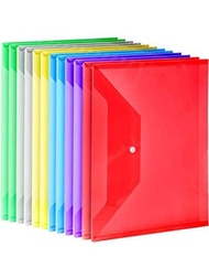 12 piezas de bolsas de documentos plásticas A4 con hebilla, carpetas transparentes para organizar papelería y herramientas en 6 colores