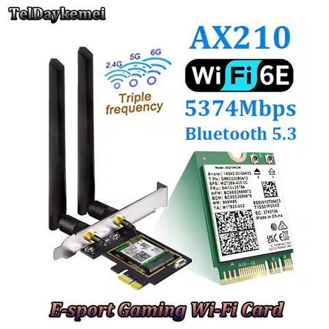Desktop Wi-Fi 6E AX210 PCIe WiFi Adapter Bluetooth 5.3 5374Mbps 802.11ax Wireless Wifi 6E Card Windo