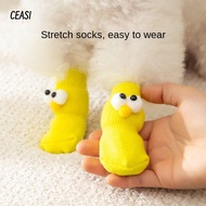 CEASI 4pcs Cats Anti-Slip Shoes, Puppy Shoes  Protector Cover Dog Socks,  Cute Big Eyes Pet Socks Kn