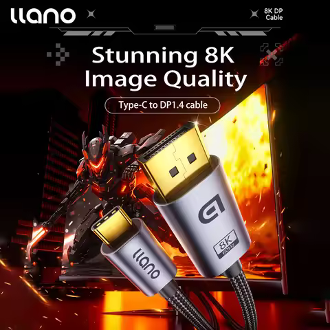 Llano USB C to DisplayPort 1.4 Cable Thunderbolt 3/4 to 8K60Hz DP Bidirectional Type-C to DP 1.4 Cab