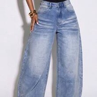 Women's Light Blue Summer Wide Leg Jeans,Versatile Pocket Button Streetwear City Break Y2K 90s Vinta