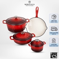Set of pots - Xanten cast iron pan with 7 pieces (3 pots, 3 lids, 1 pan) red - 067489