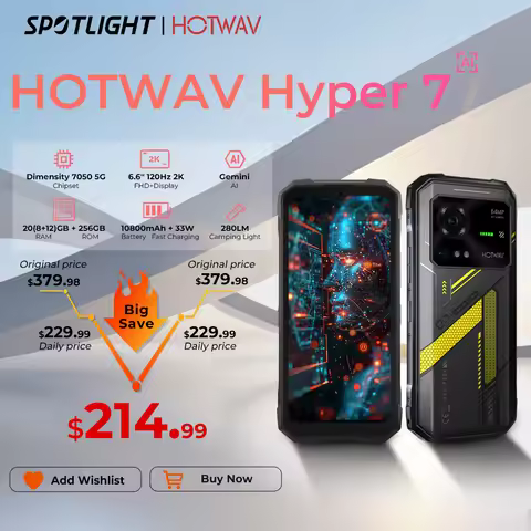 HOTWAV Hyper 7 Rugged Phone 5G 10800mAh 33W Smartphone 6.6'' FHD+ 2K Display 8GB 256GB Cellphone 280