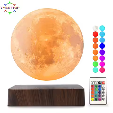 Creative 3D Magnetic Levitation RGB Moon Lamp Rotating LED Night Light For Home Decoration Gift Atmo