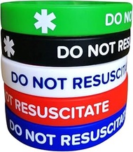 line 24 DNR Medical Alert Silicone Bracelets – 5 Pack, Adult Size 7.8 inches - Do Not Resuscitate Wr