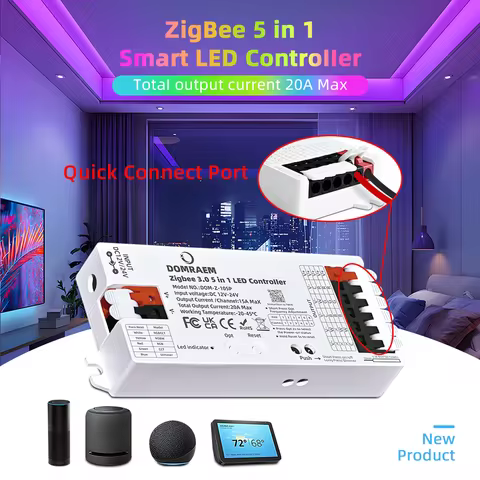 DOMRAEM Zigbee 3.0 5 in 1 LED Strip Controller DIMMER CCT RGB RGBW RGBCCT Compatible with HU*E Smart