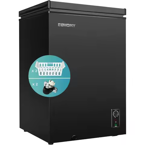 3.5 Cu.Ft Chest Freezer with Wheels Small Deep Freezer Adjustable Thermostat Quiet Mini Freezer Free