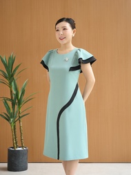 Đầm suông trung niên cho mẹ - Cổ tròn tay cánh tiên - Xanh mint - TTV Store thời trang nữ TTV1890#