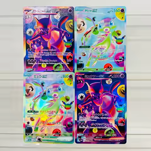 4Pcs Mew Mewtwo ex English Japanese DIY Holographic Texture Cards Collectible Grade Premium Anime Co