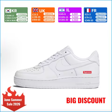 NIKE Air Force 1 Supreme Collaboration AF1 White Unisex Low-Top Casual Skate Shoes CU9225-100
