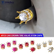 TIMEKEY 4Pcs Car Crown Tire Valve Stem Caps with Bling Crystal Rhinestone Chrome Crown Vehicle Tire 