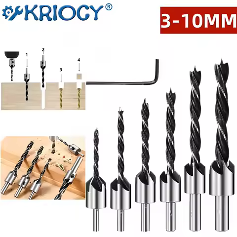 3mm-10mm HSS Countersink Drill Bit Set Reamer Woodworking Chamfer Drill Counterbore Pliot Hole Cutte
