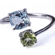 藍色托帕石橄欖石戒指，藍色托帕石橄欖石雙 m 戒指，代碼 R374 #minimthem