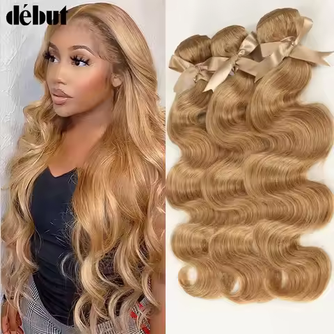 Honey Blonde #27 Colored Hair Malaysia Body Wave Natural Remy Hair Bundles 8 To 26 Inches Sold By 1/