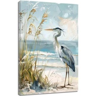 ZQQART Grey Heron Bird Canvas Wall Art Vintage White Egret Poster Coastal Stork on Reed Picture Prin