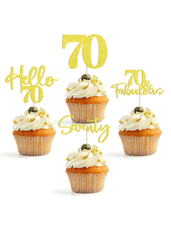 24 piezas Decoración de pastelitos para el cumpleaños número 70 con decoración "70 and Fabulous" para la parte superior de los pasteles