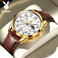 Playboy นาฬิกาข้อมือ (ของแท้+กล่องของขวัญ) 3027 หน้าจอโครโนกราฟ อเนกประสงค์ เรืองแสง กันน้ํา 30 เมตร สําหรับผู้ชาย 【SEY】