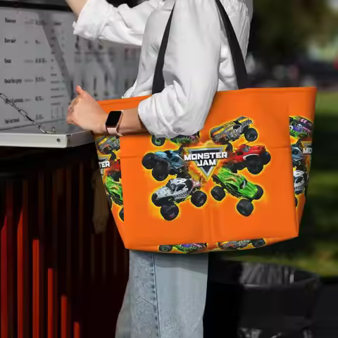Classic Monster Jam Truck Pattern Beach Tote Bag Sport Gym Yoga Duffle Large Tote Bag Women Travel B