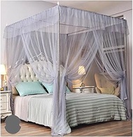 4 Corners Princess Bed Curtain Canopy Canopies Stainless Steel Canopy Bed Frame Post Single Door Elegant Mosquito Net Curtain for All Kinds of Beds,Gray,King l