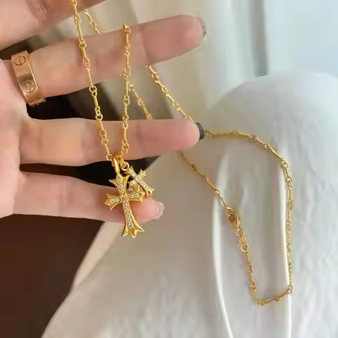Luxury Gold Store 24K real gold full diamond Cro cross necklace au9999 pure gold men and women coupl