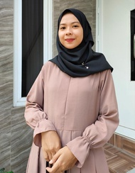 KV.GROSIR Gamis Jingga Wolfis Tebal / Dress Remaja Basic Kancing Polos / Dress Wanita Simpel Wolfis