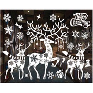 [特價]摩達客耶誕-白色4號聖誕雪花麋鹿群-無痕窗貼玻璃貼*2入-優惠組合
