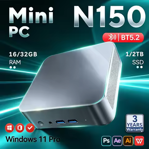 Intel N150 Mini PC 2026 Intel N150 Mini PC Protable Gaming Windows11 Pro 16/32GB RAM WIFI6 BT5.2 4K 