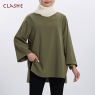 Clashe Blouse Women CEY CREPE Round Neck Navy Long Sleeved Plus Size Casual Baggy Shirt