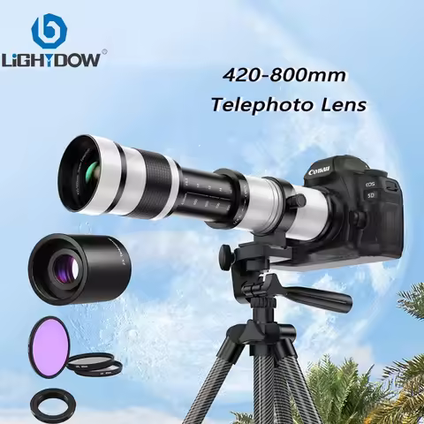 Lightdow Manual Zoom Telephoto Lens 420-800mm F8.3-16 With UV CPL FLD Lens Filters 2X Converter for 