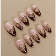 French Tip Red with Gold Swirl | red nails | fake nails | french tip | gold elegant press on nails