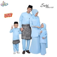 (BABY BLUE KURUNG MODEN SERI) SET FAMILY RAYA 2022. BAJU RAYA SEDONDON IBU ANAK. SET IBU AYAH DAN ANAK.