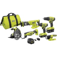 RYOBI P1819 18V One+ Lithium Ion Combo Kit (6 Tools: Drill/Driver, Impact Driver, Reciprocating Saw,