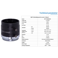 FA Lens resolution 5MP, FA0401C 4mm f2.0 1:1.8"; FA0601C 6mm f2.0 1:1.8" ; FA2501C 25mm f2.0 1:1.8"