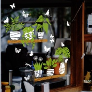Green Plants Potted Plants Butterfly Patterns Wall Stickers DIY Living Room and Bedroom Decoration S