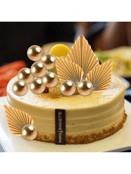 28入組金色棕櫚葉蛋糕裝飾，20入組金色泡棉球蛋糕裝飾，8入組紙製棕櫚葉蛋糕插牌，婚禮生日派對用品（金色）